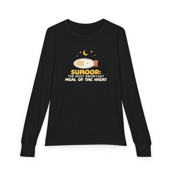 Suhoor: Most Important Meal Of The Night Kids Long Sleeve Shirt in Black – AdabStars