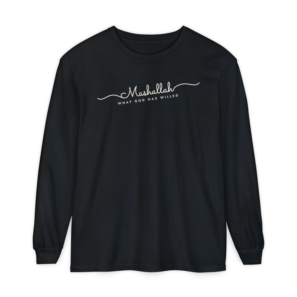 Mashallah Fine Line Script Islamic Heavyweight Long Sleeve Shirt in Black – AdabStars