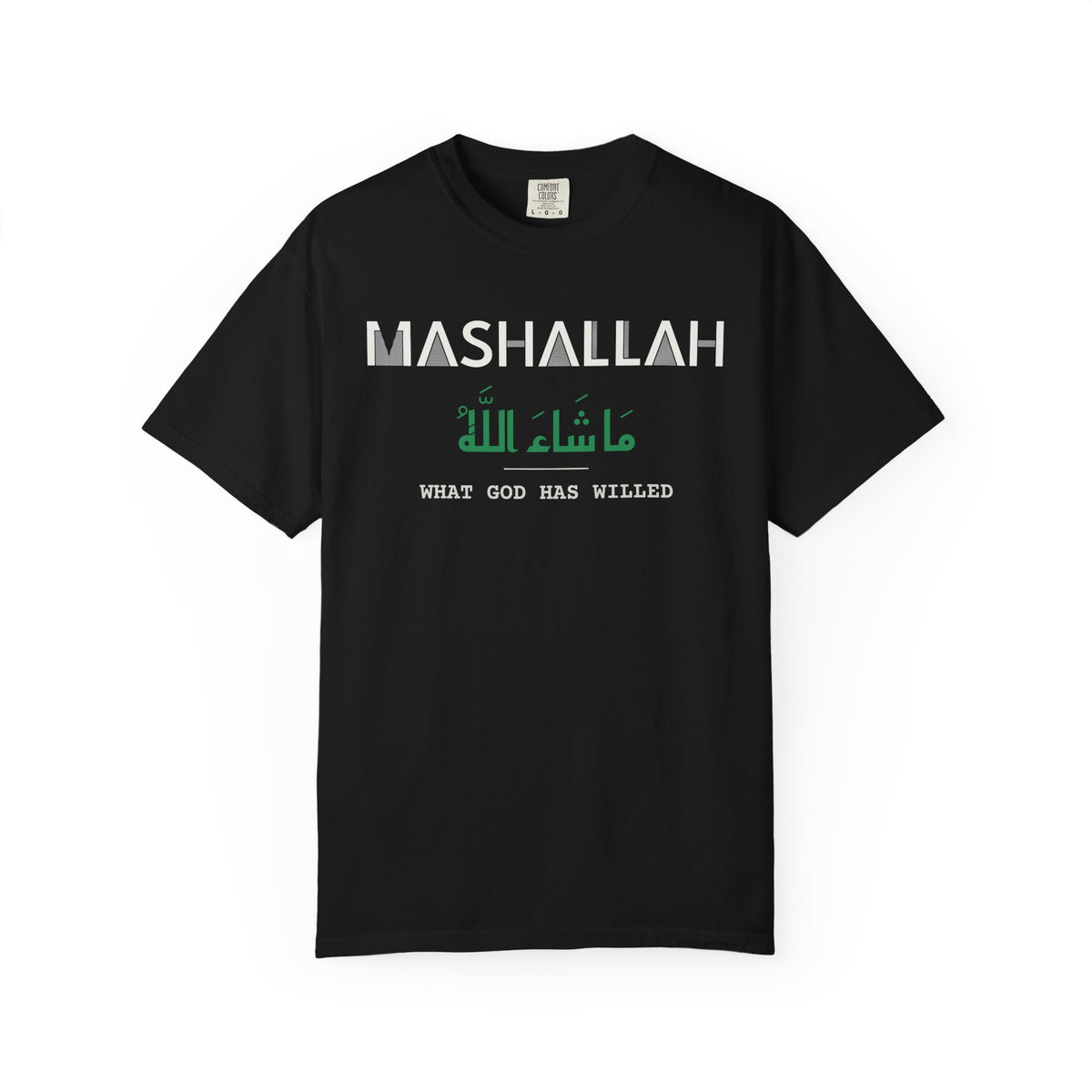 Mashallah Dual Language with English Meaning Islamic Heavyweight T-Shirt in Black – AdabStars