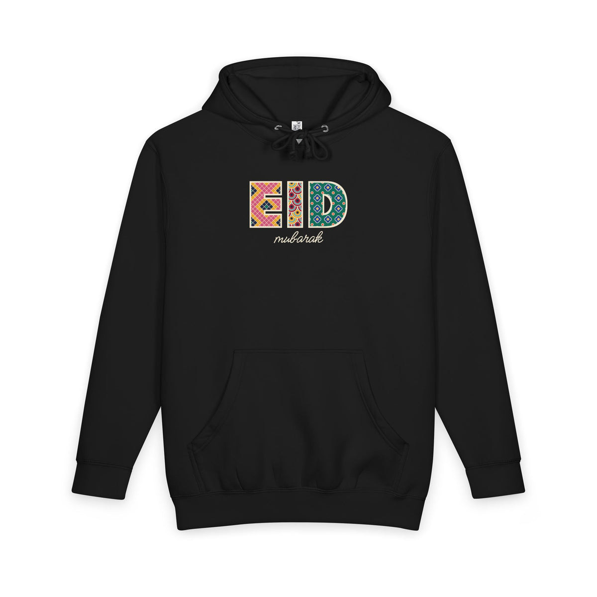 Eid Mubarak Patterned Letters Premium Heavyweight Hoodie in Black – AdabStars
