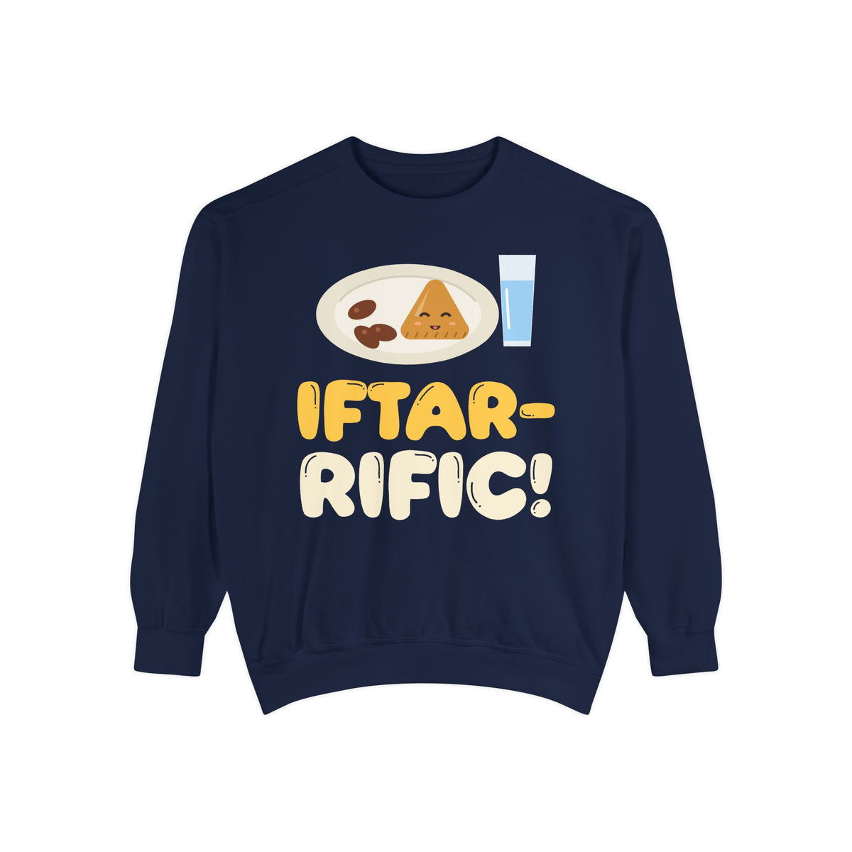 Iftar-Rific! Sweatshirt | Rific Ramadan Kids Plate Samosa Dates Water Pun Sunset | AdabStars Islamic Kids Apparel