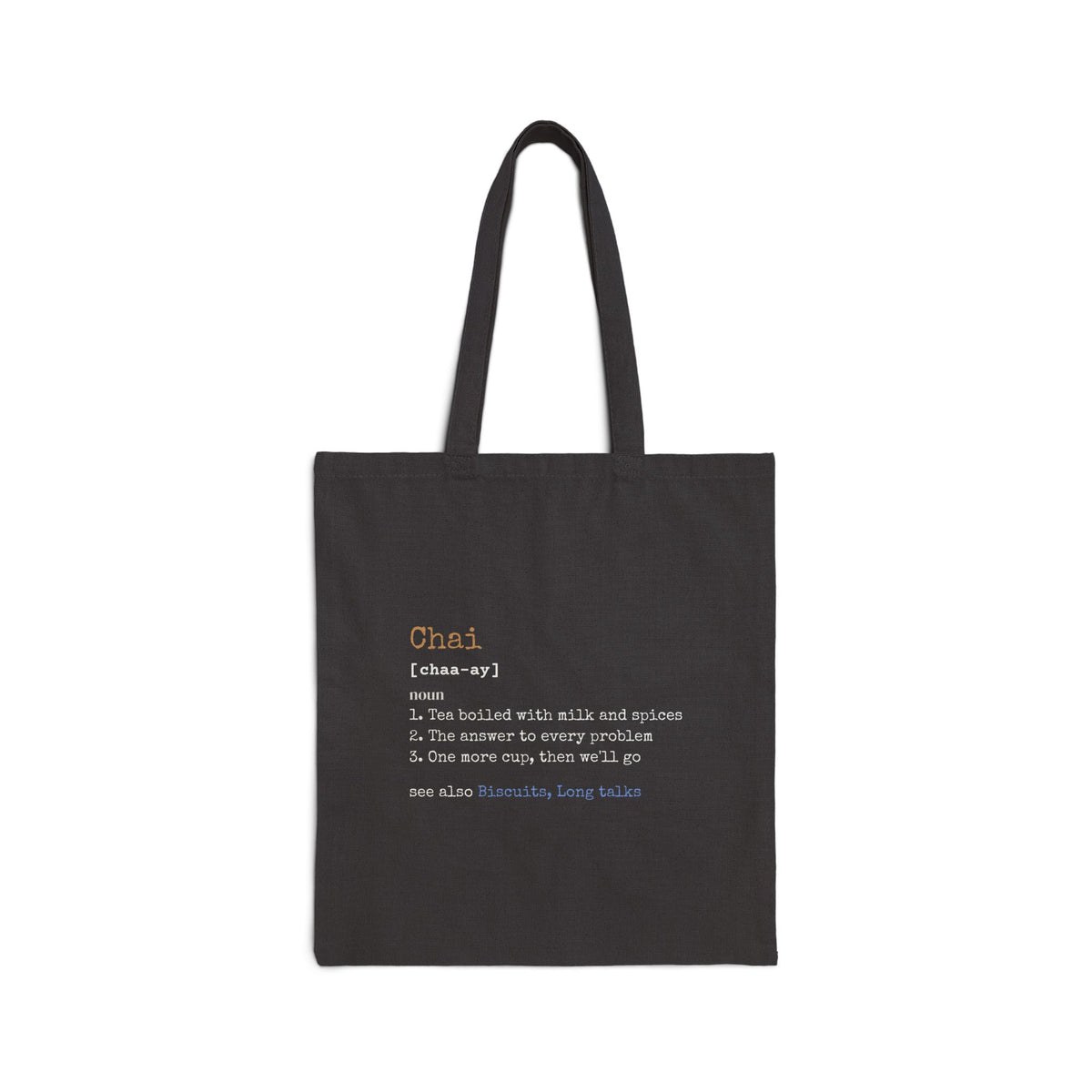 Chai Definition Canvas Tote Bag in Black, double-sided print – AdabStars