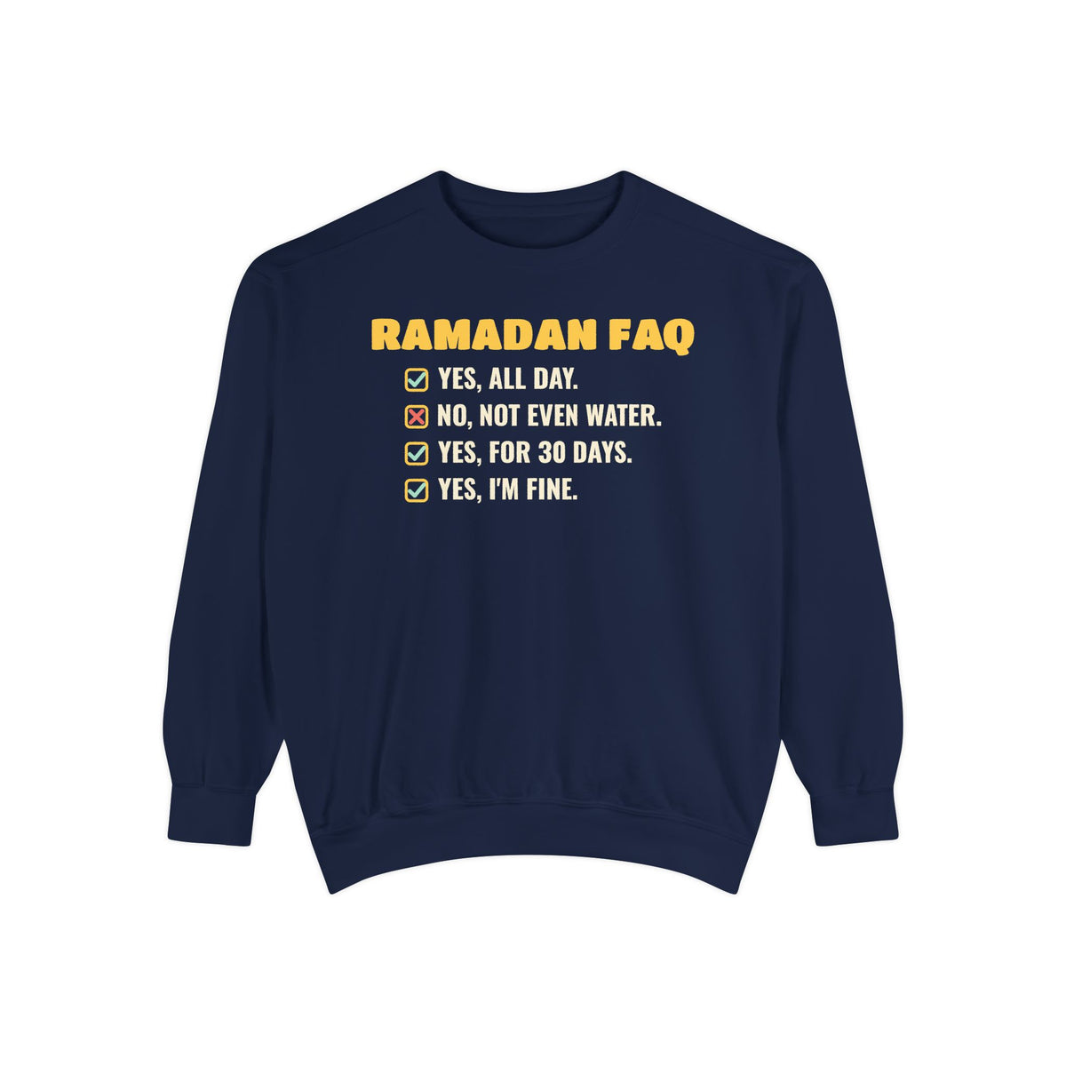 Ramadan FAQ Sweatshirt | Funny Fasting Answers Muslim Coworker Questions | AdabStars Islamic Apparel