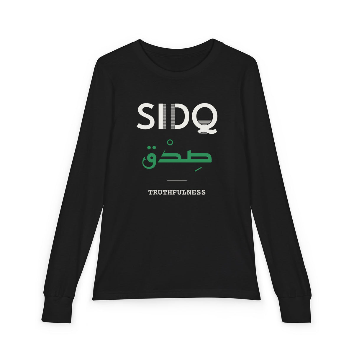 Sidq Dual Language with English Meaning Islamic Kids Kids Long Sleeve Shirt in Black – AdabStars