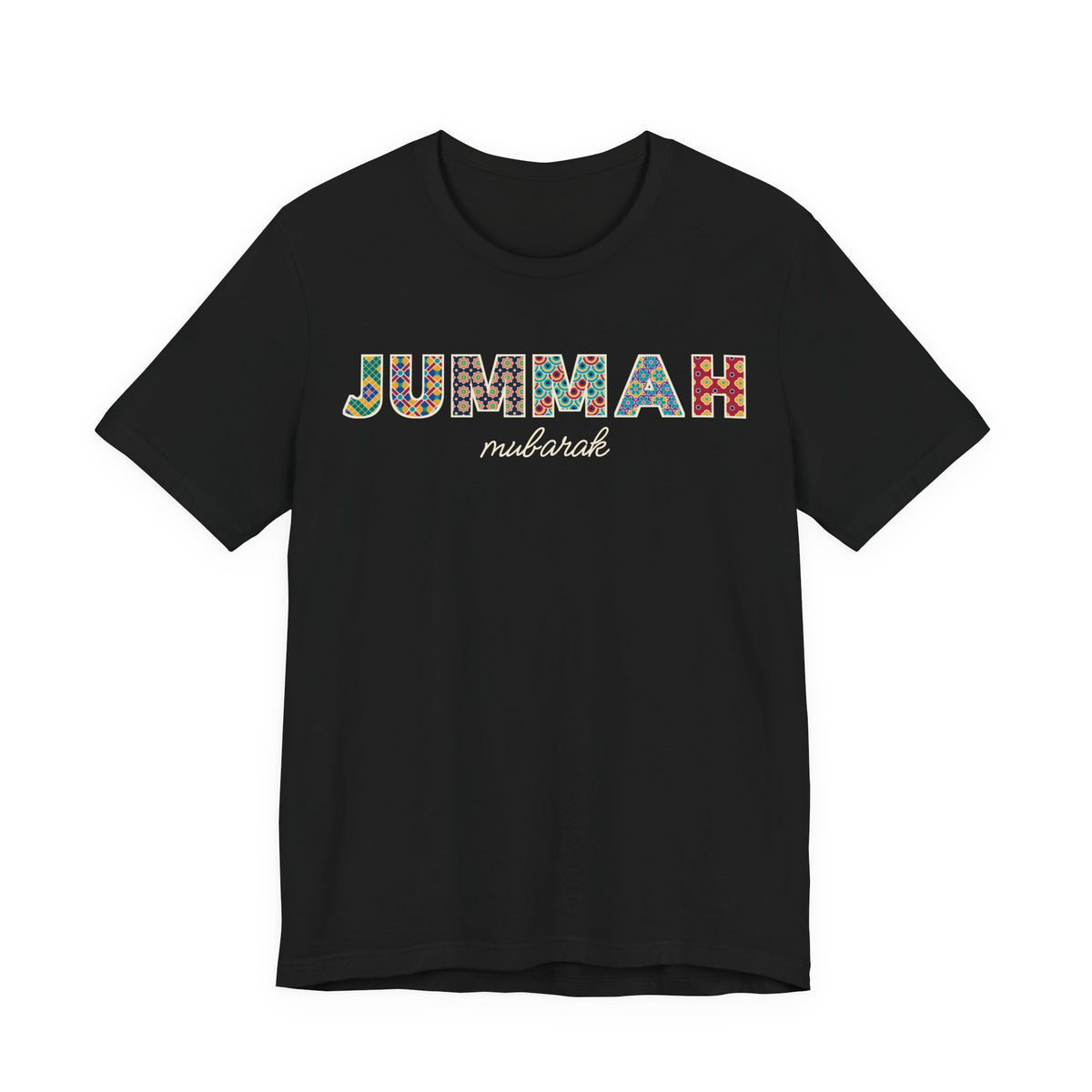 Jummah Mubarak Patterned Letters Islamic Unisex T-Shirt in Black – AdabStars