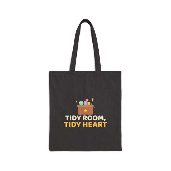 Tidy Room Tidy Heart Canvas Tote Bag in Black, one-sided print – AdabStars