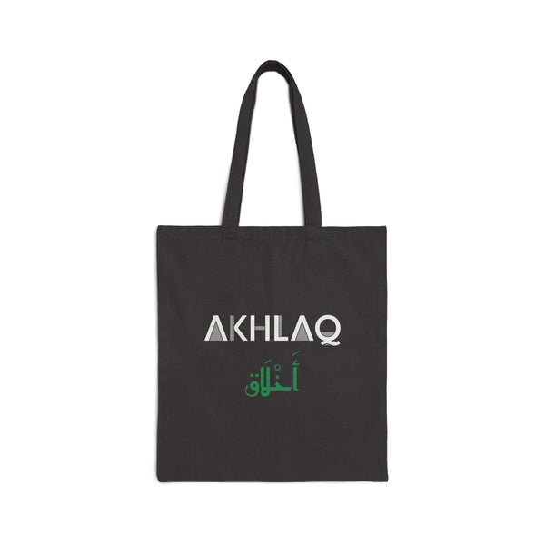 Akhlaq Dual Language Canvas Tote Bag in Black, one-sided print – AdabStars