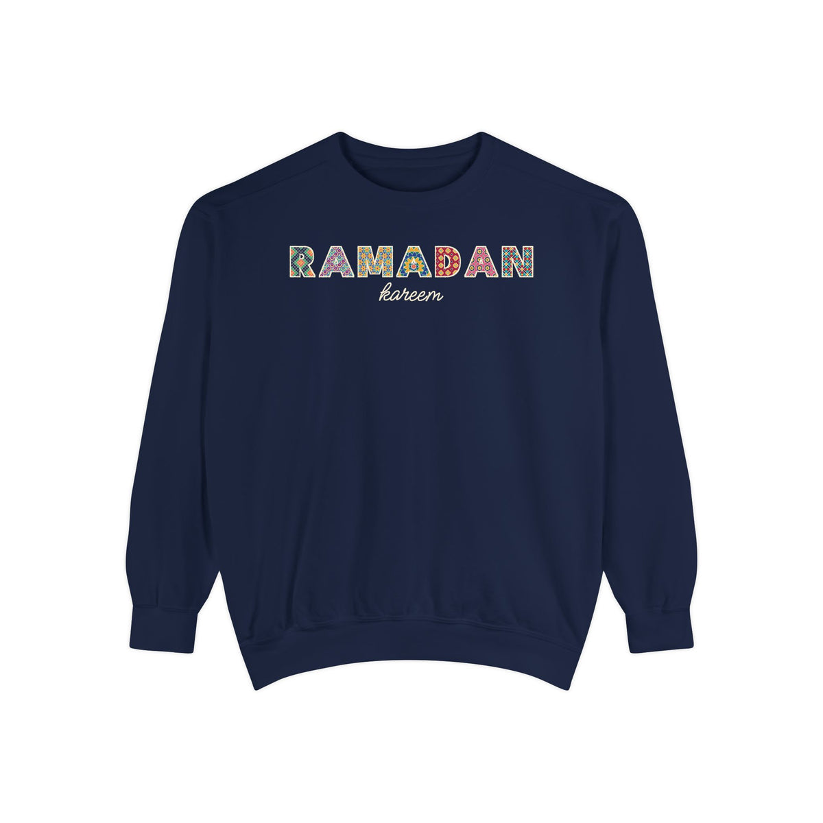 Ramadan Kareem Patterned Letters Premium Sweatshirt in True Navy – AdabStars