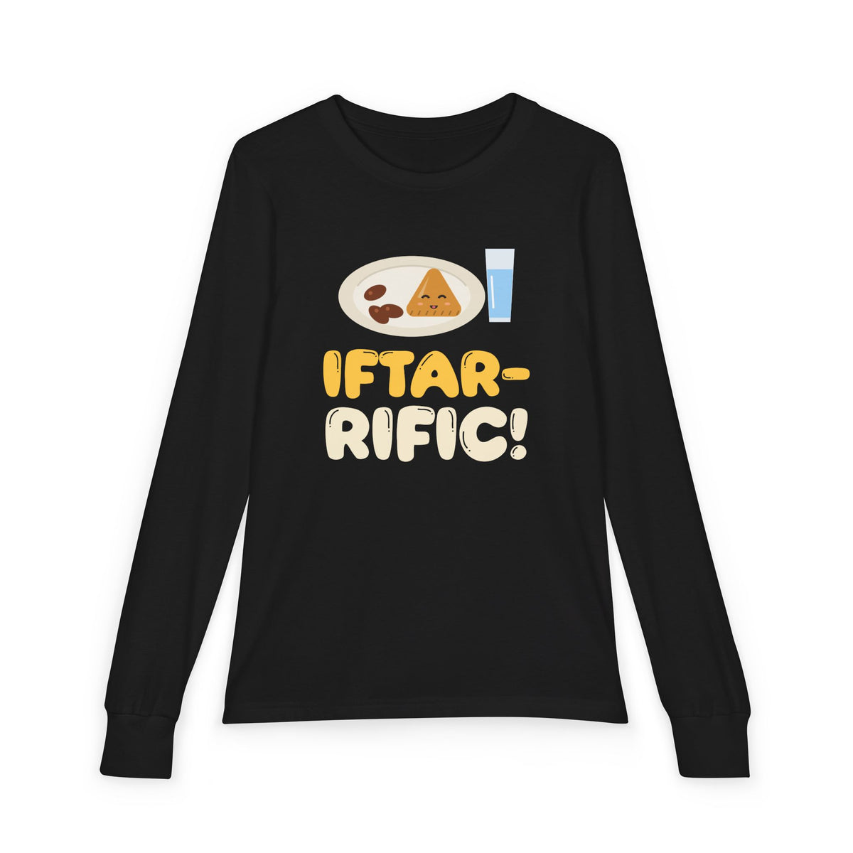 Iftar-Rific! Kids Long Sleeve Shirt | Rific Ramadan Kids Plate Samosa Dates Water Pun Sunset | AdabStars Islamic Kids Apparel