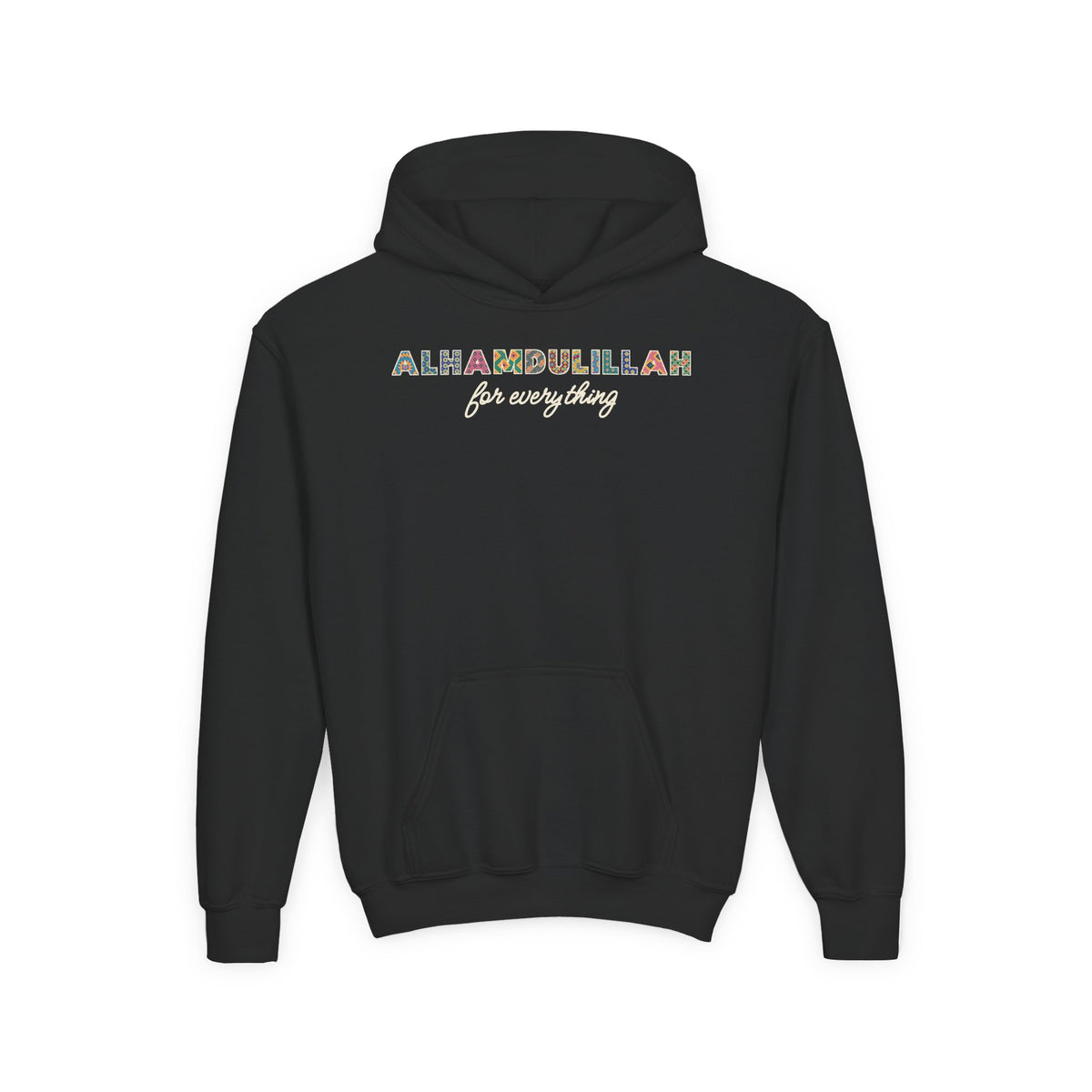 Alhamdulillah Patterned Letters Islamic Kids Hoodie in Black – AdabStars