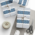 Islamic Geometric Border Wrapping Paper – Blue & White Arabesque Tile Pattern for Eid, Ramadan, & Special Occasions back view