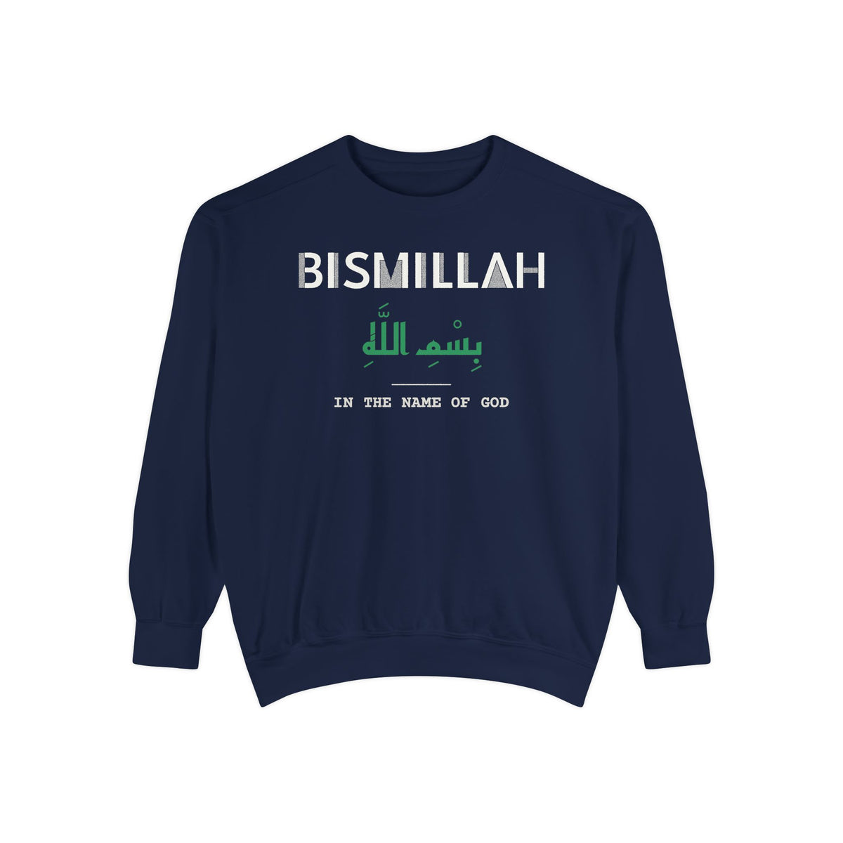 Bismillah Dual Language with English Meaning Islamic Premium Sweatshirt in True Navy – AdabStars