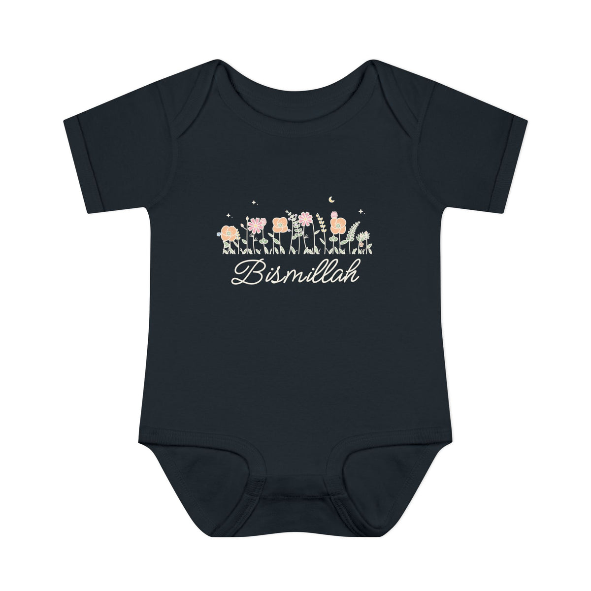 Bismillah Meadow Flowers Islamic Baby Bodysuit in Black – AdabStars