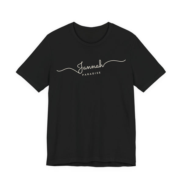 Jannah Fine Line Script Islamic Unisex T-Shirt in Black – AdabStars
