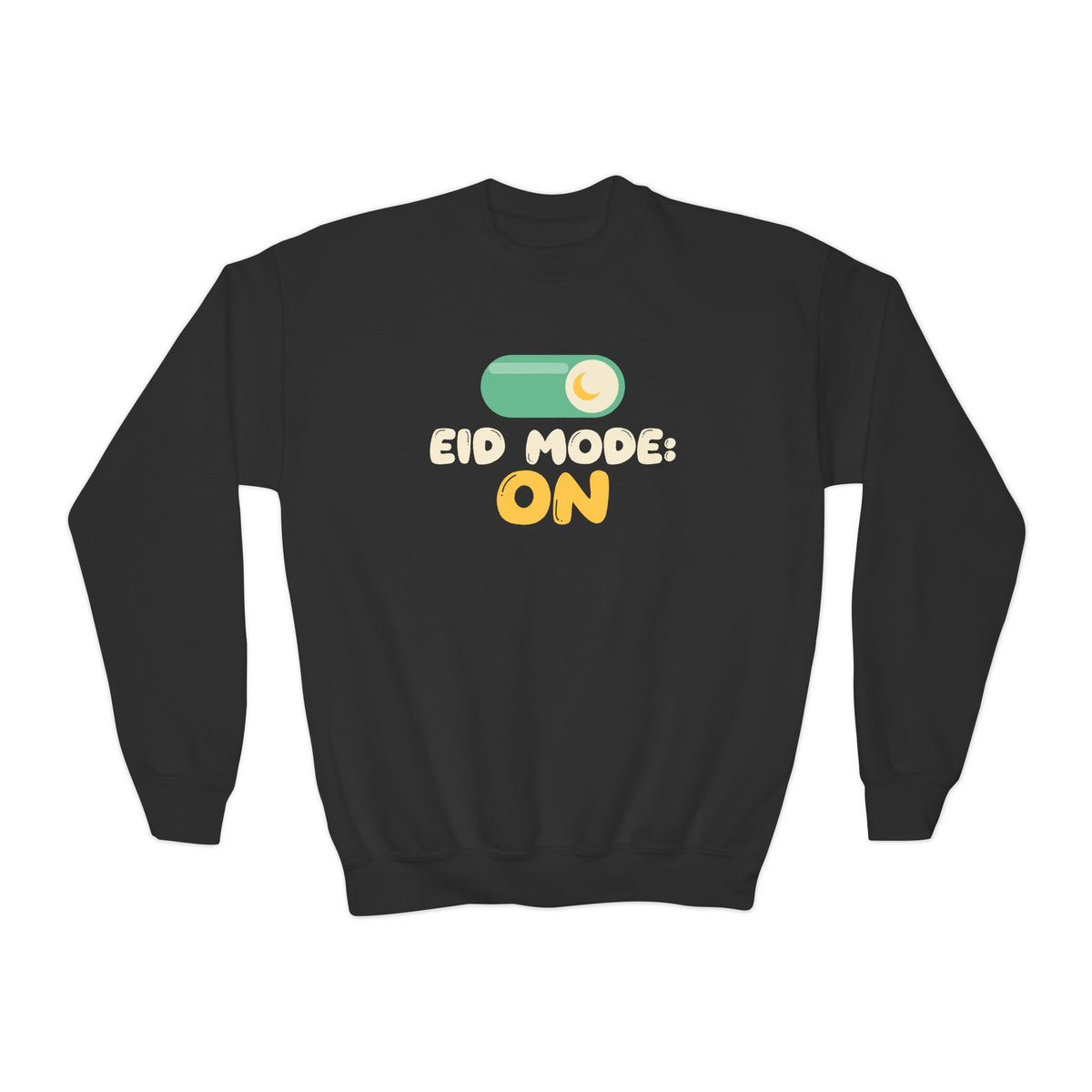 Eid Mode: On Kids Sweatshirt | Mode On Kids Muslim Al Fitr Holiday Toggle Switch Moon | AdabStars Islamic Kids Apparel