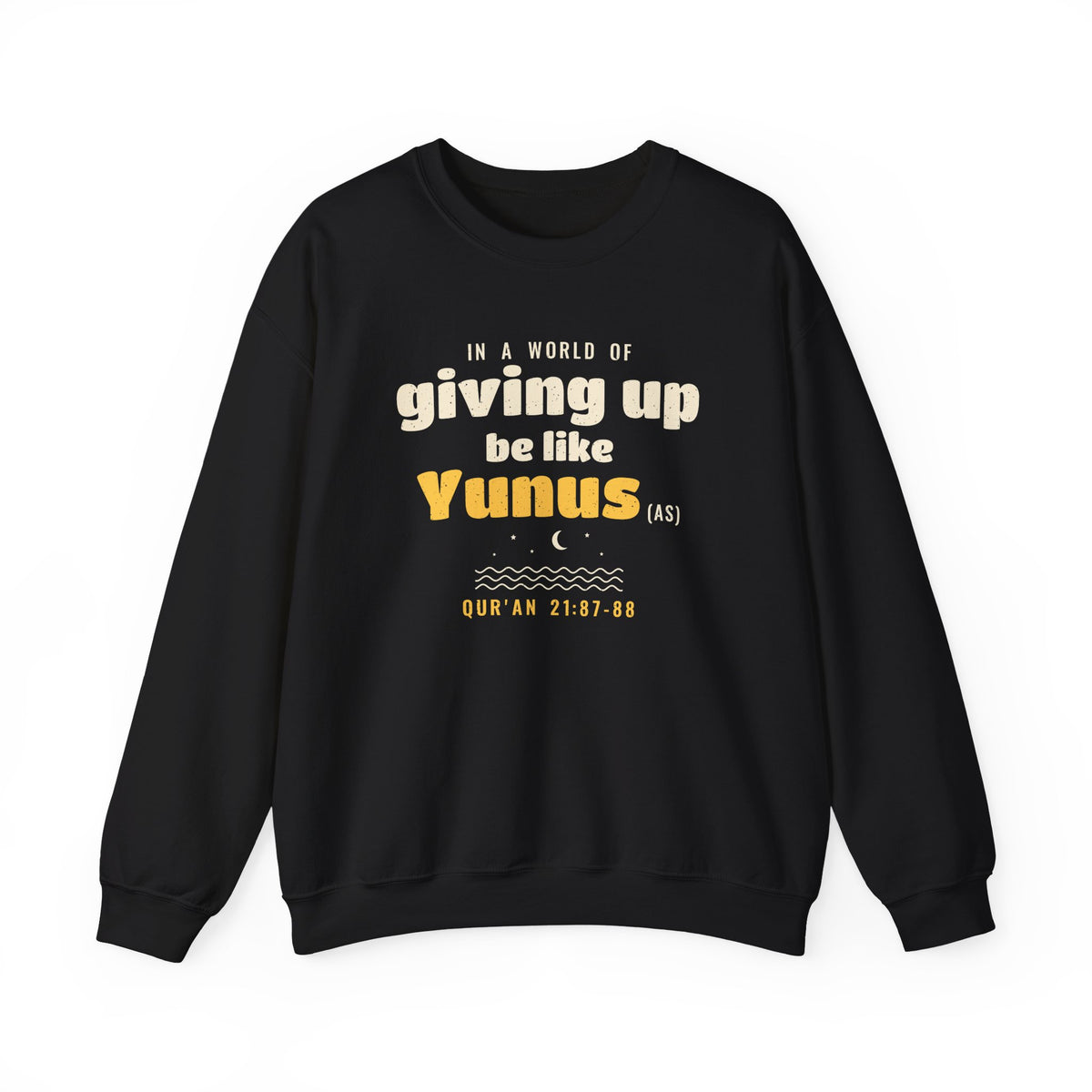 Be Like Yunus (AS) Crewneck Sweatshirt in Black, front and back print – AdabStars