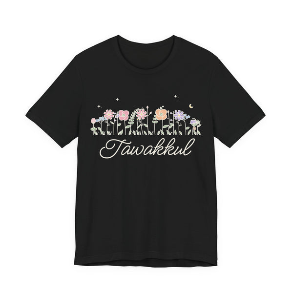 Tawakkul Meadow Flowers Islamic Unisex T-Shirt in Black – AdabStars