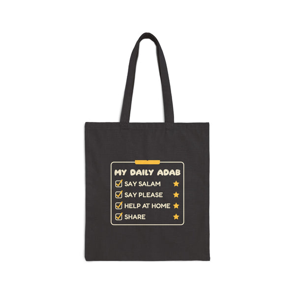 My Daily Adab Canvas Tote Bag in Black, one-sided print – AdabStars
