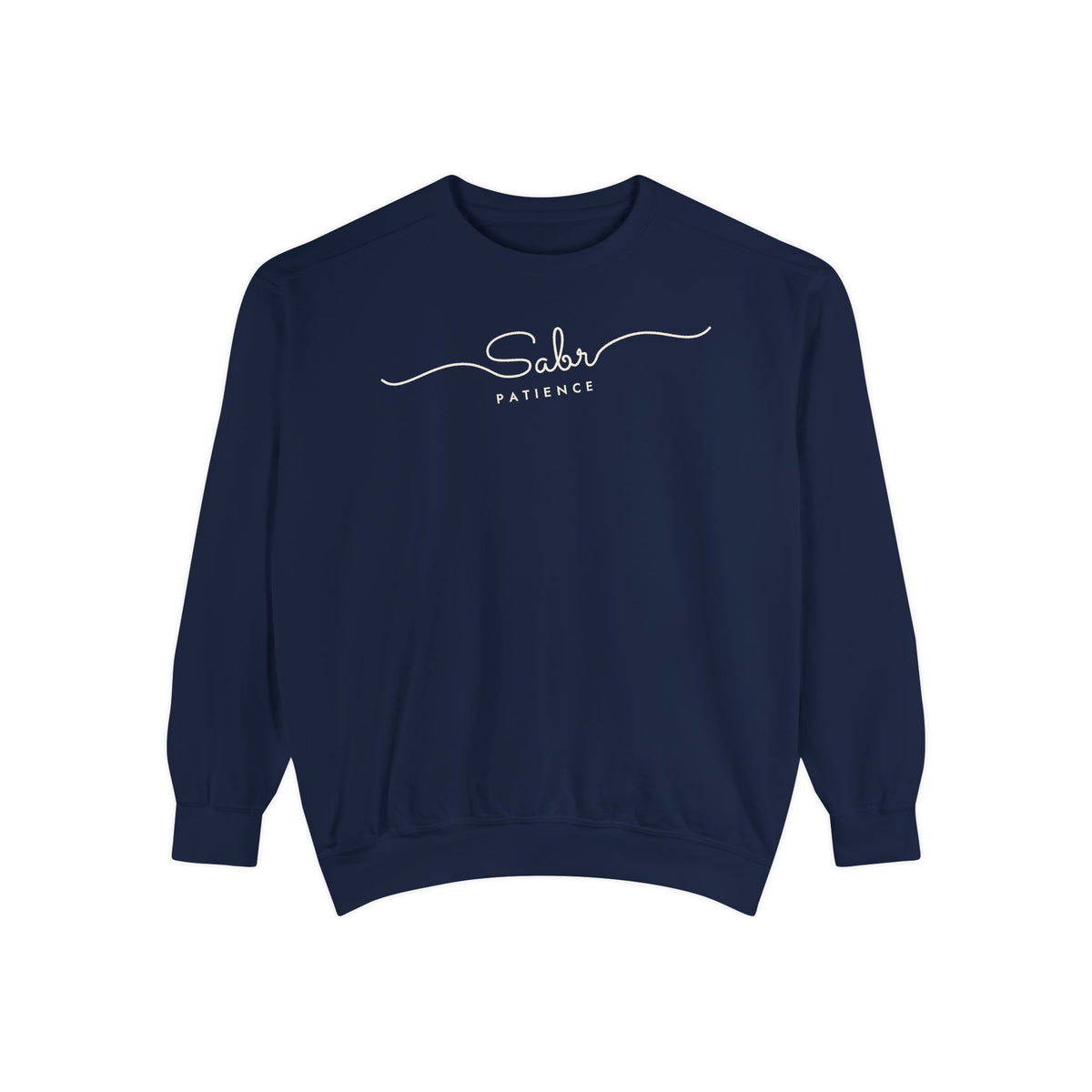 Sabr Fine Line Script Islamic Premium Sweatshirt in True Navy – AdabStars