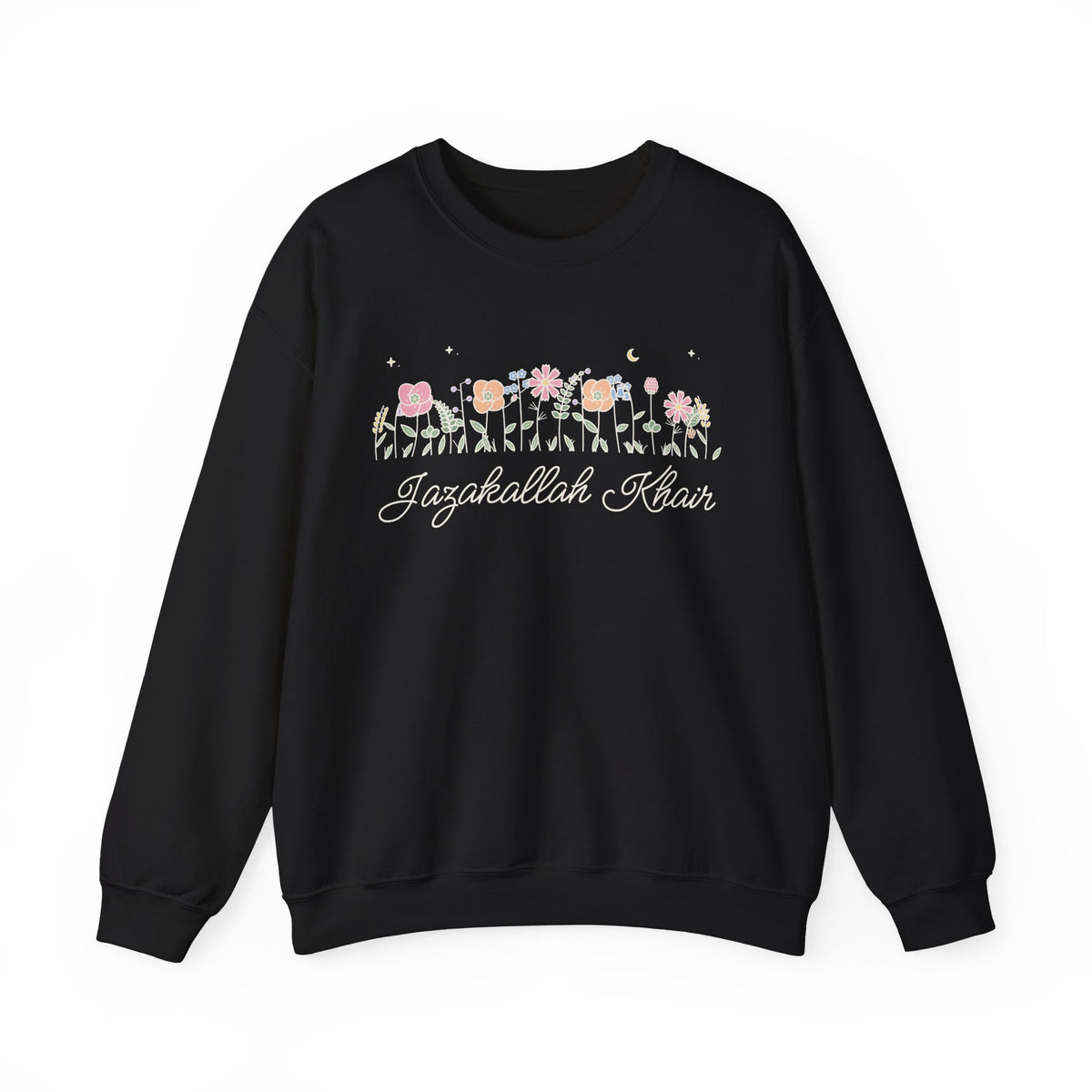 Jazakallah Khair Meadow Flowers Islamic Crewneck Sweatshirt in Black – AdabStars
