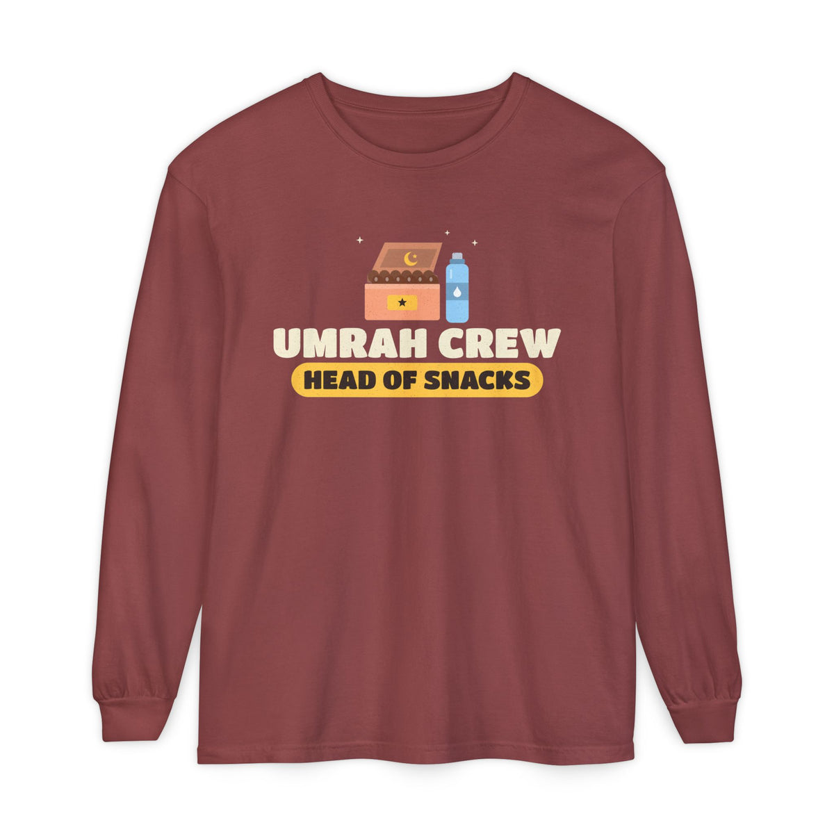 Umrah Crew Head Of Snacks Islamic Long Sleeve Shirt | Dates Box Water Muslim Group Trip | AdabStars Islamic Apparel