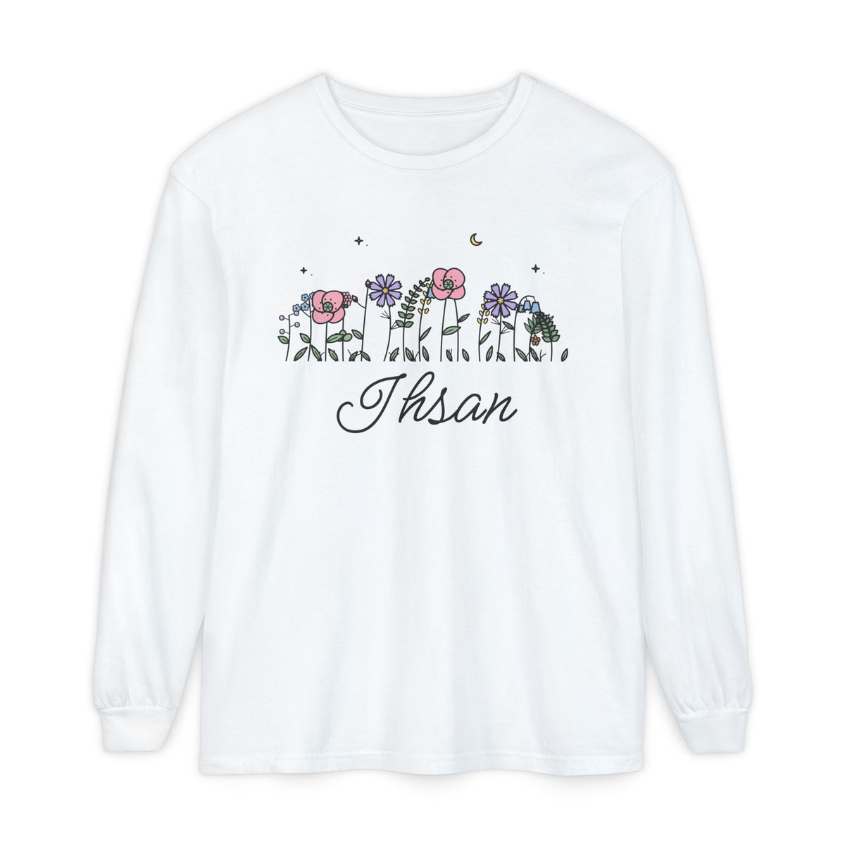 Ihsan Meadow Flowers Islamic Long Sleeve Shirt | Script Lettering, Excellence Islamic | AdabStars Islamic Apparel