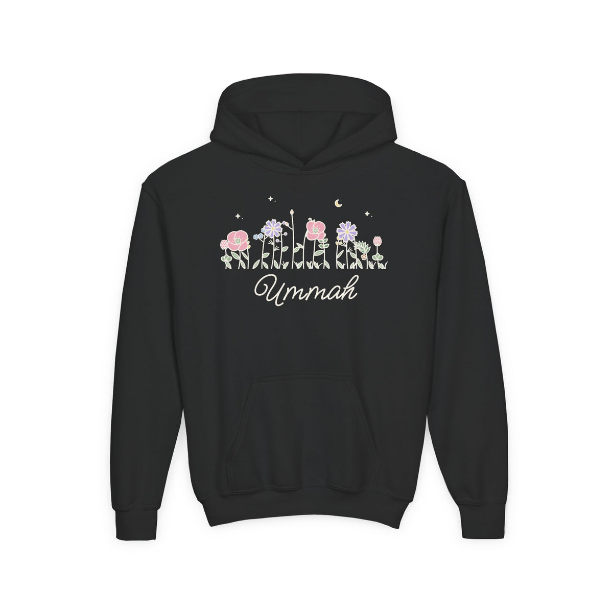 Ummah Meadow Flowers Islamic Kids Hoodie in Black – AdabStars