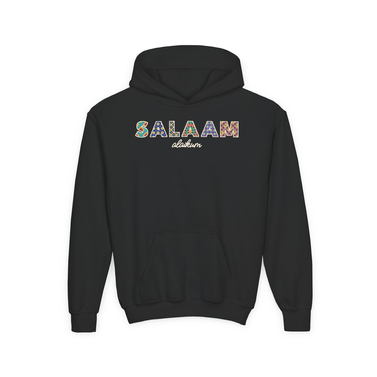 Salaam Patterned Letters Islamic Kids Hoodie in Black – AdabStars