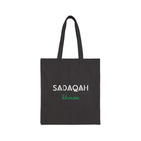 Sadaqah Dual Language Canvas Tote Bag in Black, double-sided print – AdabStars
