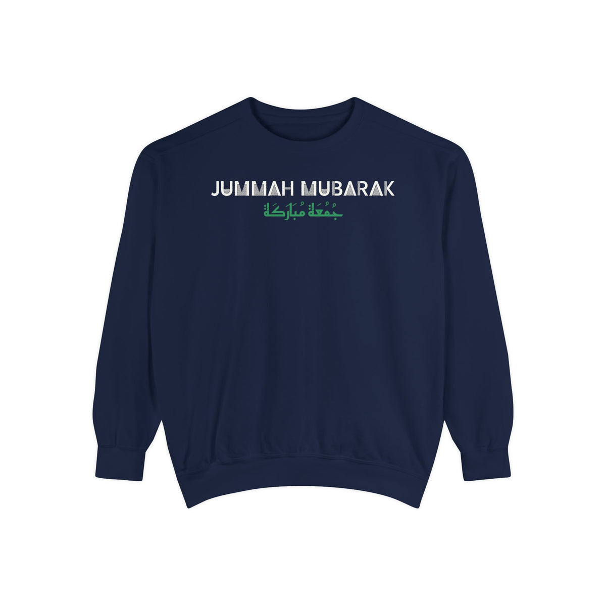 Jummah Mubarak Arabic and English Islamic Premium Sweatshirt in True Navy – AdabStars