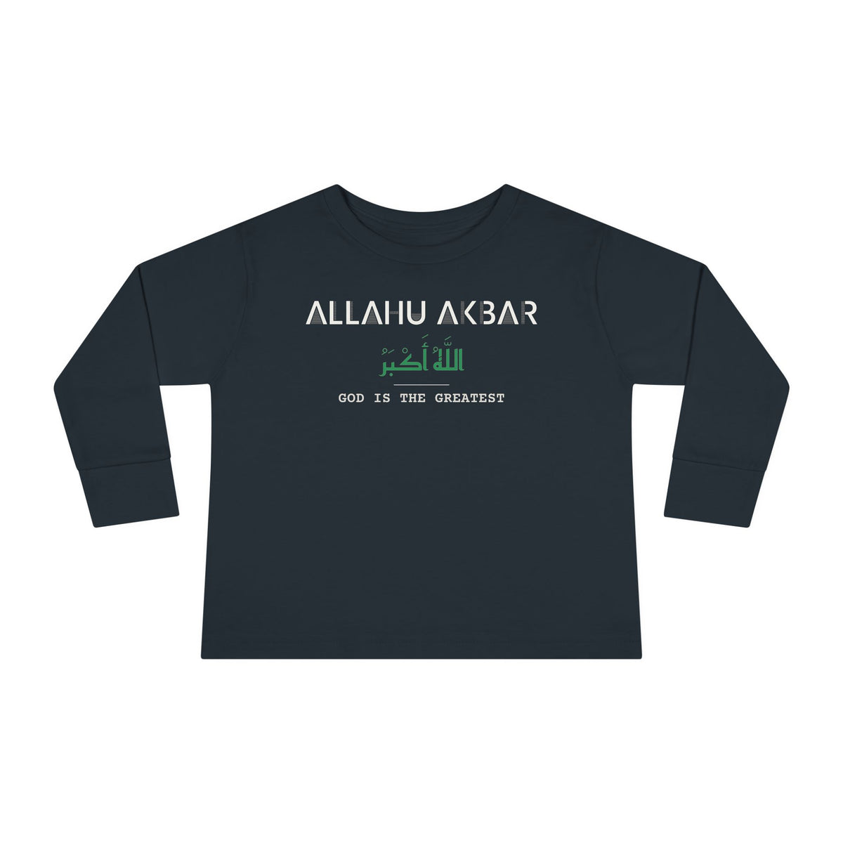 Allahu Akbar Dual Language with English Meaning Islamic Toddler Toddler Long Sleeve Shirt in Black – AdabStars