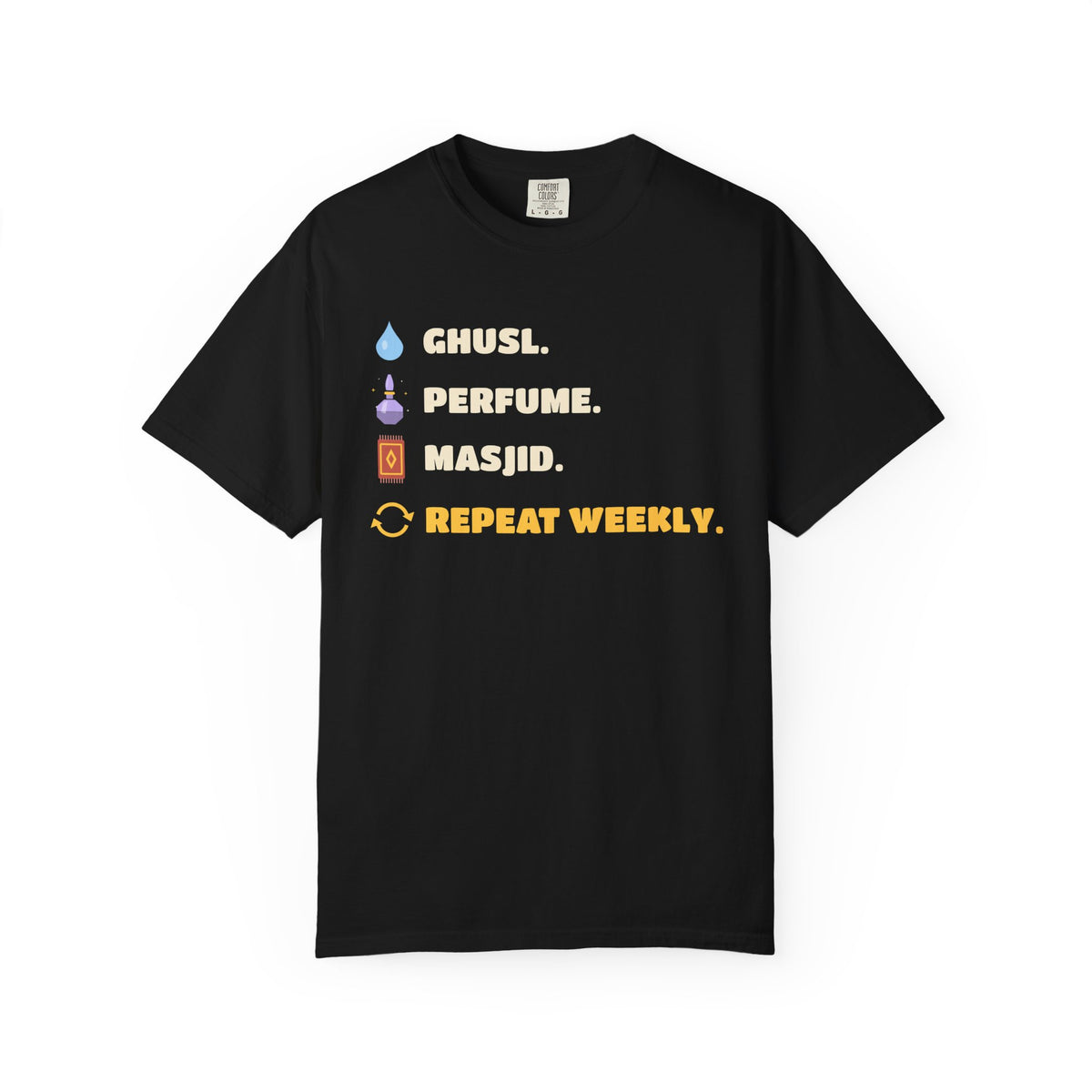 Ghusl Perfume Masjid Repeat Islamic Heavyweight T-Shirt in Black – AdabStars