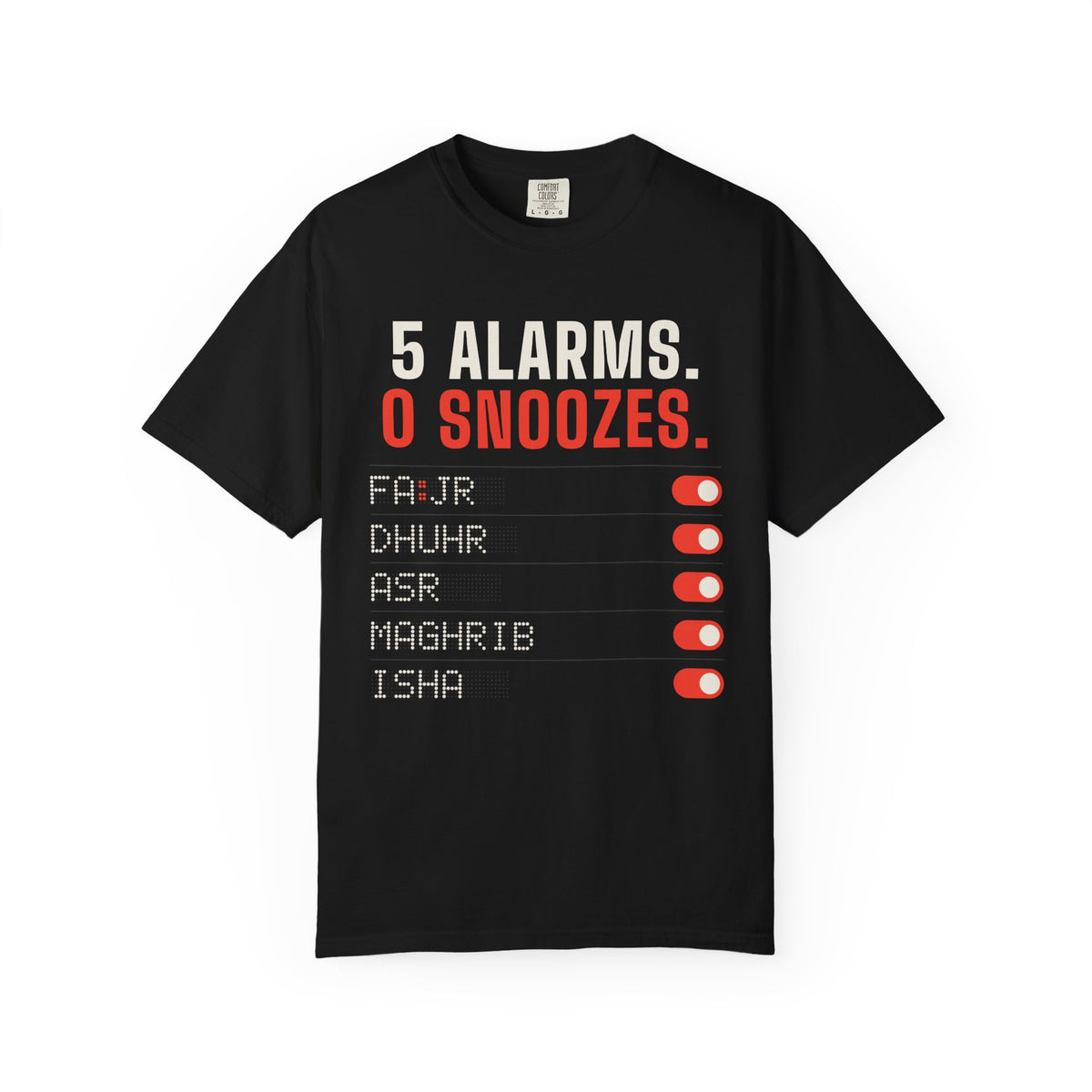5 Alarms. 0 Snoozes. Islamic Heavyweight T-Shirt in Black – AdabStars