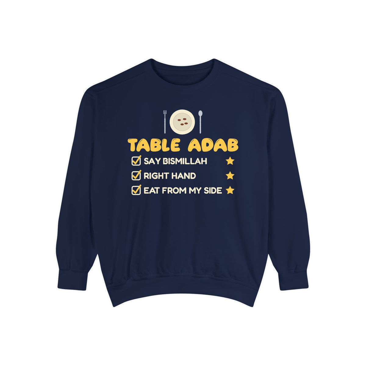 Table Adab Ramadan Sweatshirt | Kids Islamic Eating Manners Bismillah Right Hand | AdabStars Islamic Kids Apparel