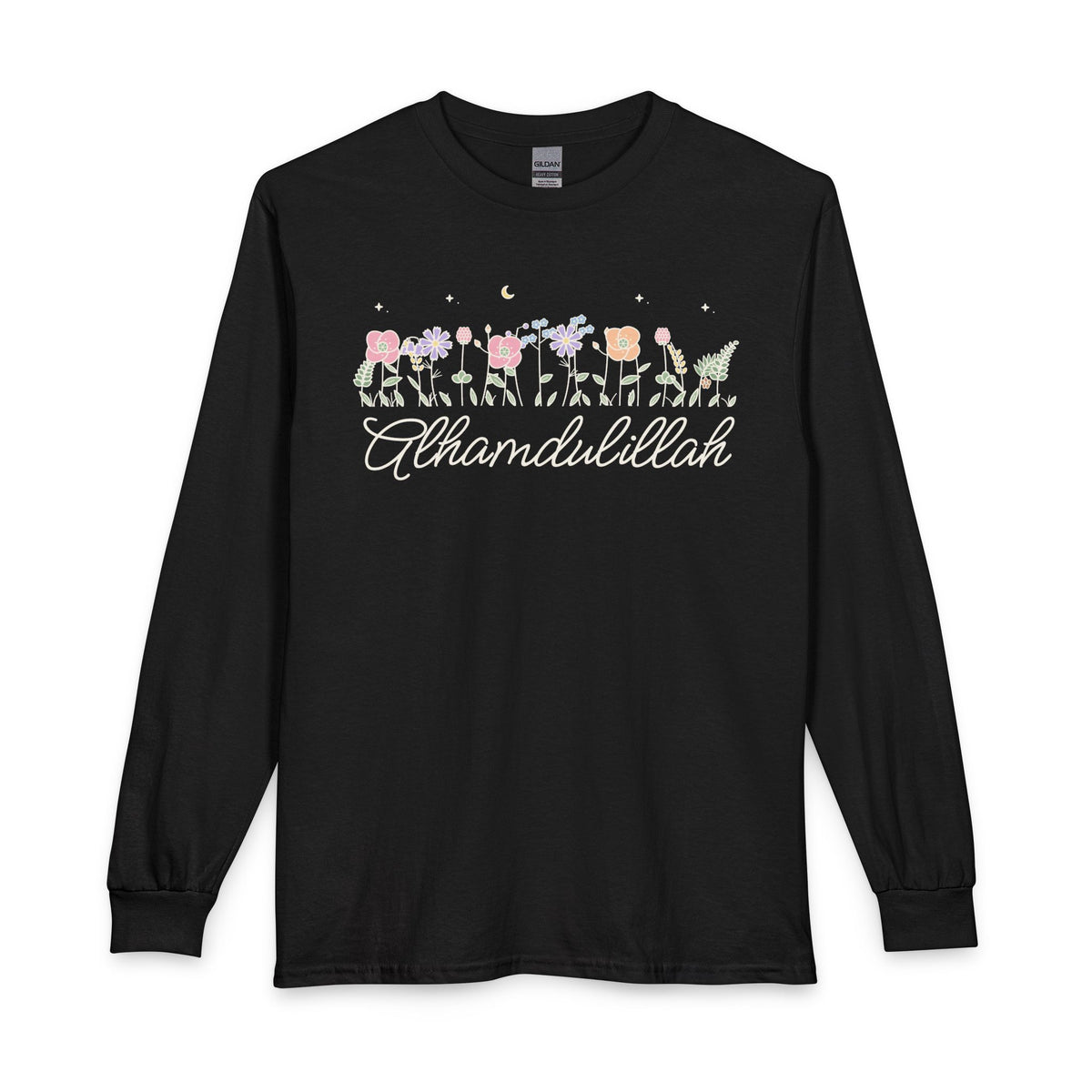 Alhamdulillah Meadow Flowers Islamic Long Sleeve Shirt in Black – AdabStars