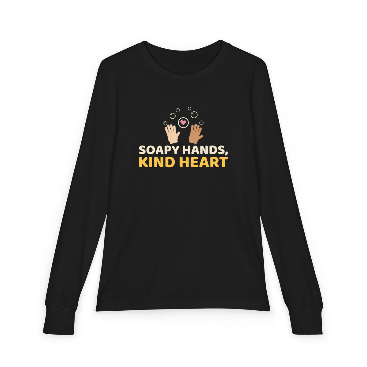 Soapy Hands Kind Heart Ramadan Kids Long Sleeve Shirt | Adab Kids Soapy Hands Kind Heart Handwashing Bubbles Muslim | AdabStars Islamic Kids Apparel