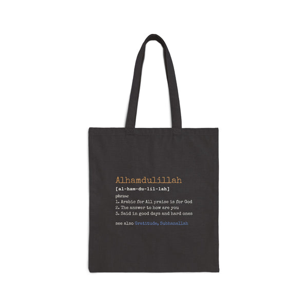 Alhamdulillah Definition Canvas Tote Bag in Black, one-sided print – AdabStars