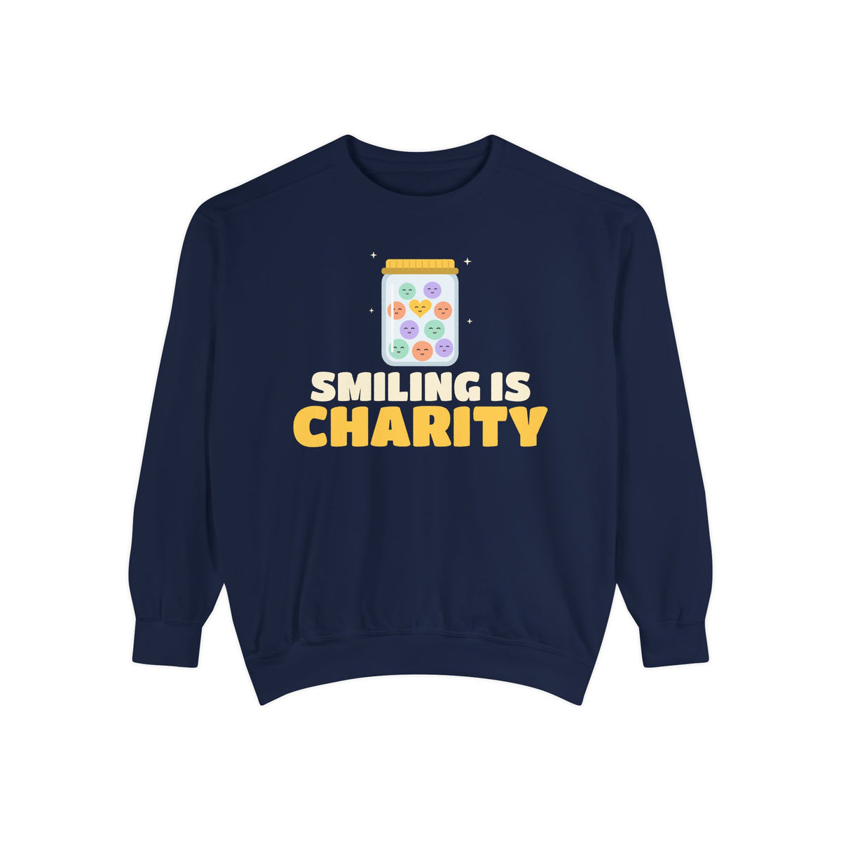 Smiling Is Charity Jar Islamic Premium Sweatshirt in True Navy – AdabStars