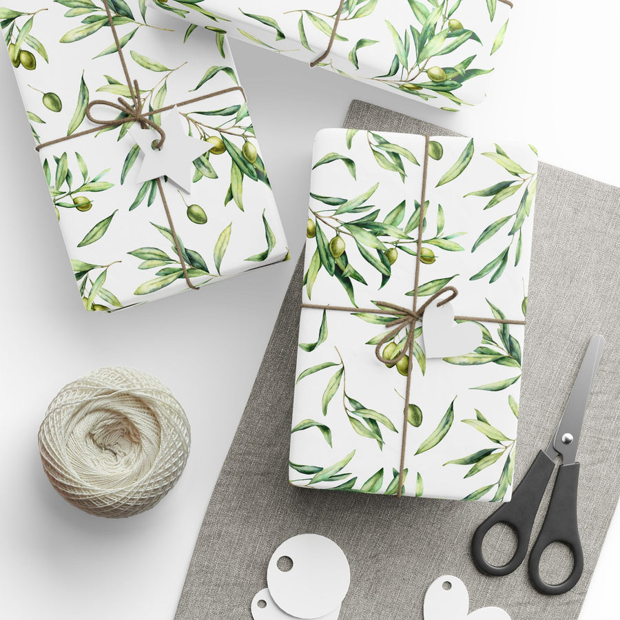Olive Branch and Leaf  Islamic Gift Wrapping Paper – Watercolor Olive Leaf Design for Eid, Ramadan & Special Occasions