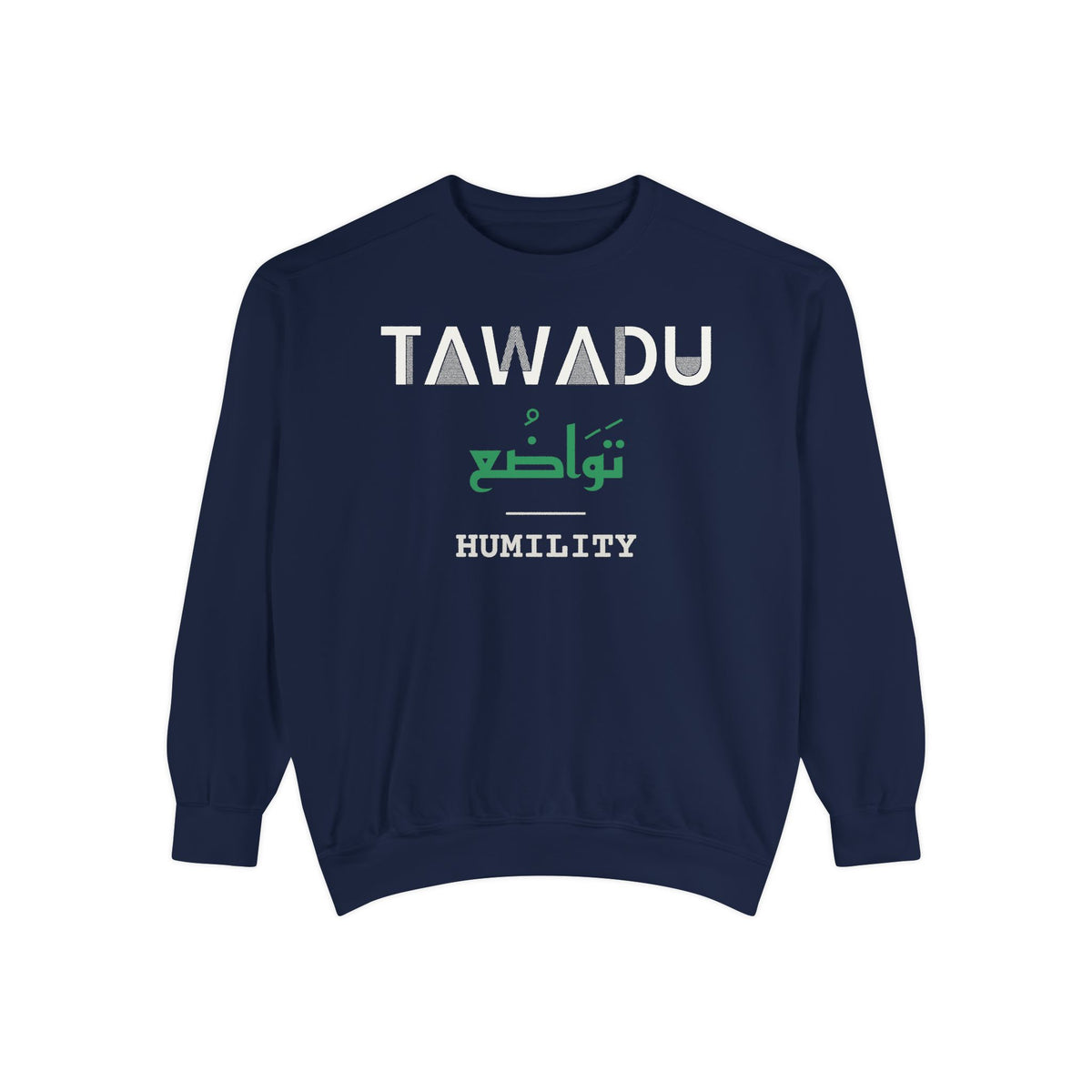 Tawadu Dual Language with English Meaning Islamic Premium Sweatshirt in True Navy – AdabStars