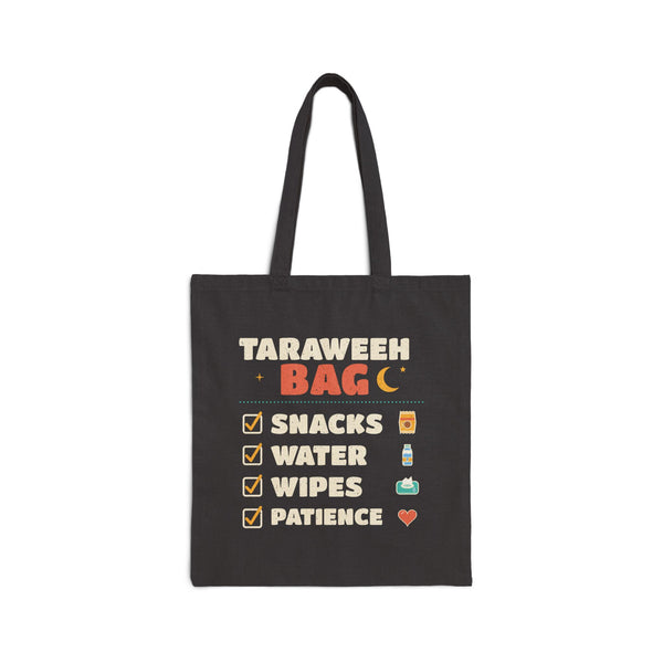 Taraweeh Bag Checklist Canvas Tote Bag in Black, one-sided print – AdabStars