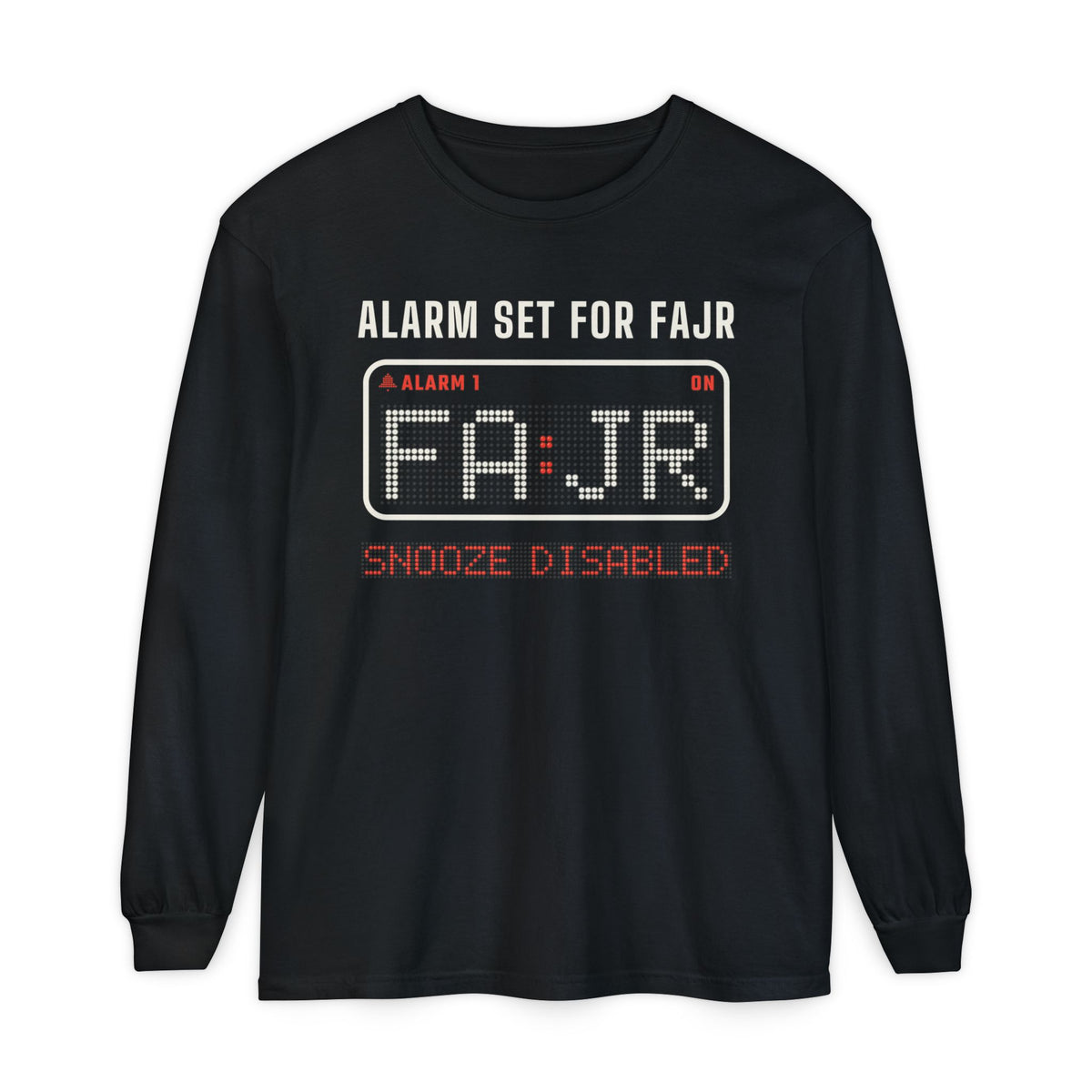Alarm Set for Fajr Islamic Heavyweight Long Sleeve Shirt in Black – AdabStars
