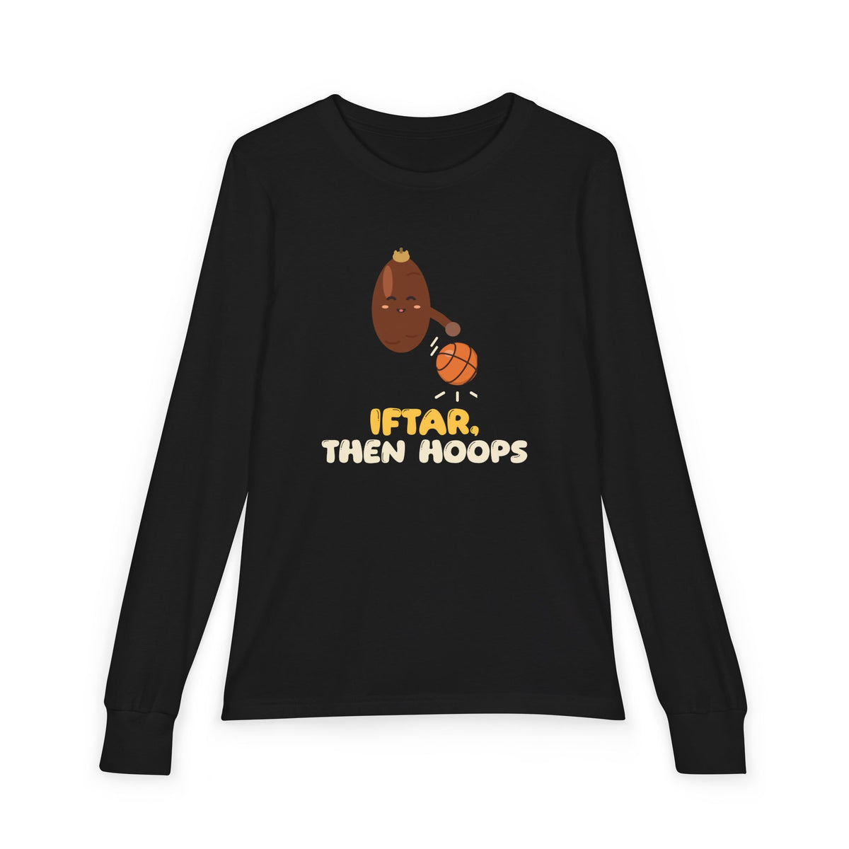 Iftar Then Hoops Kids Long Sleeve Shirt | Ramadan Basketball Kids Iftar Then Hoops Date Dribbling | AdabStars Islamic Kids Apparel