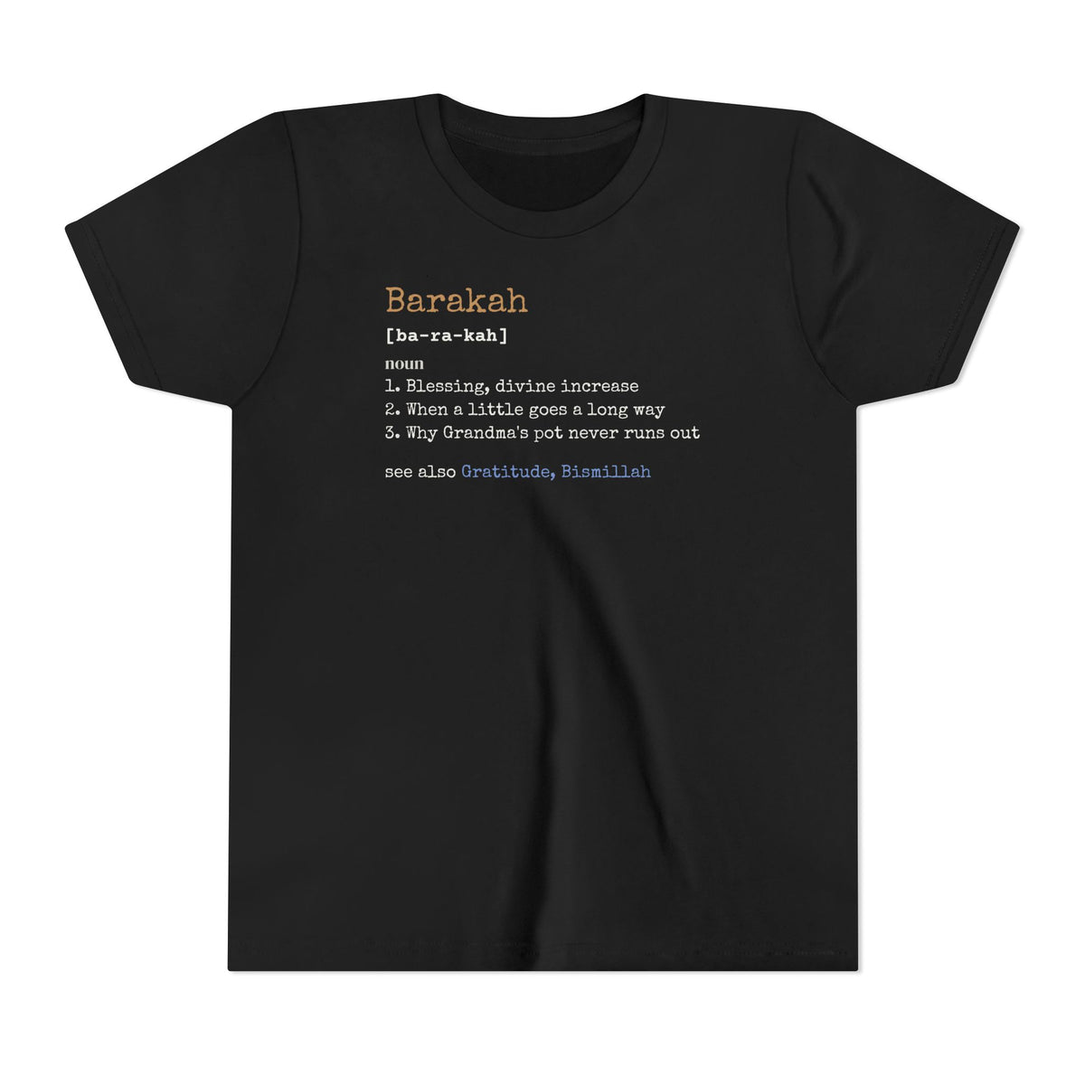 Barakah Definition Islamic Kids T-Shirt in Black – AdabStars