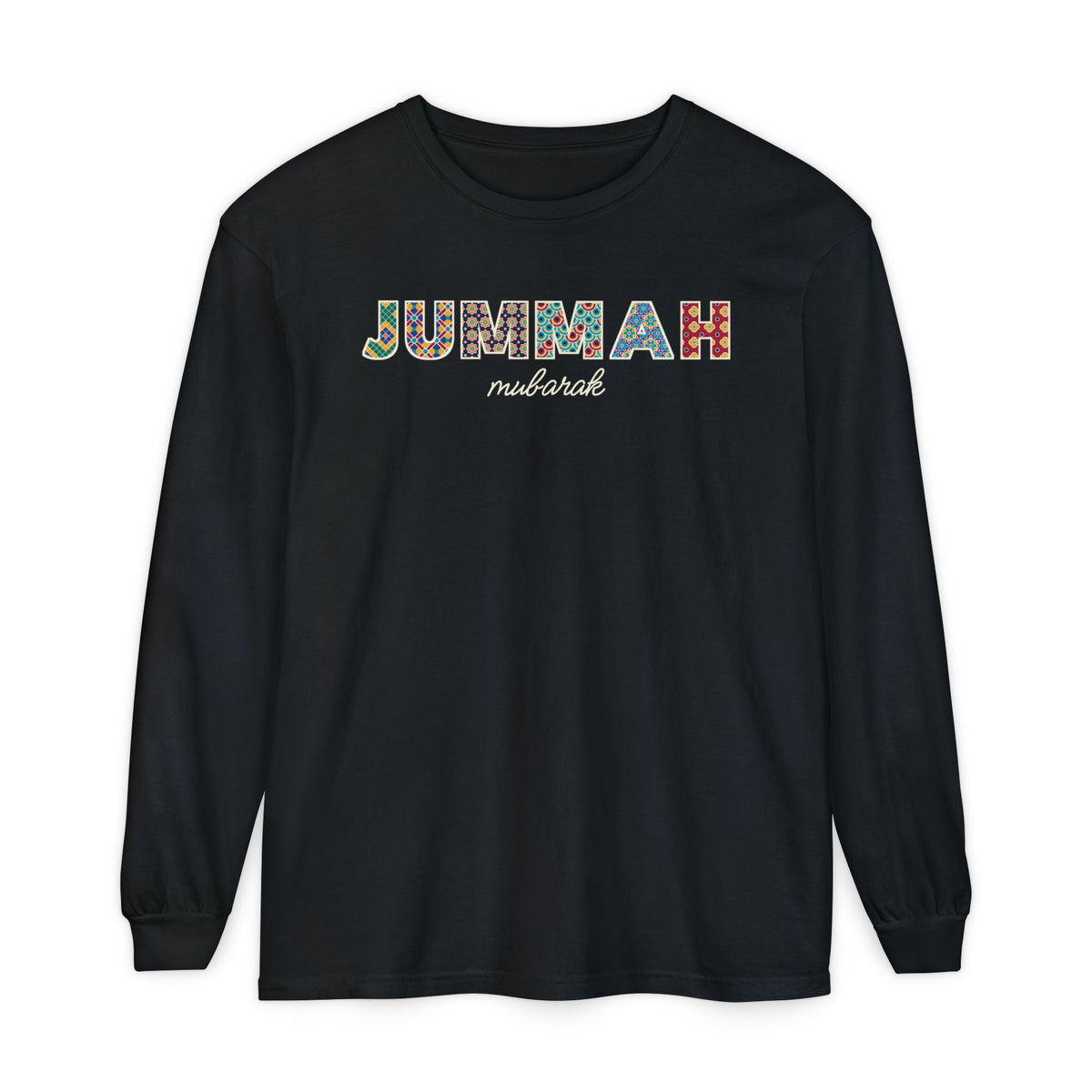 Jummah Mubarak Patterned Letters Islamic Heavyweight Long Sleeve Shirt in Black – AdabStars