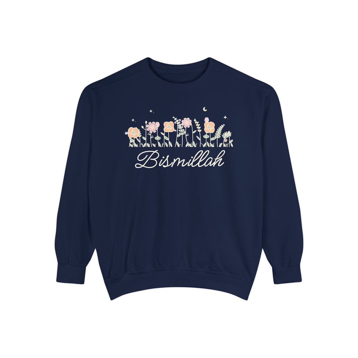 Bismillah Meadow Flowers Islamic Premium Sweatshirt in True Navy – AdabStars