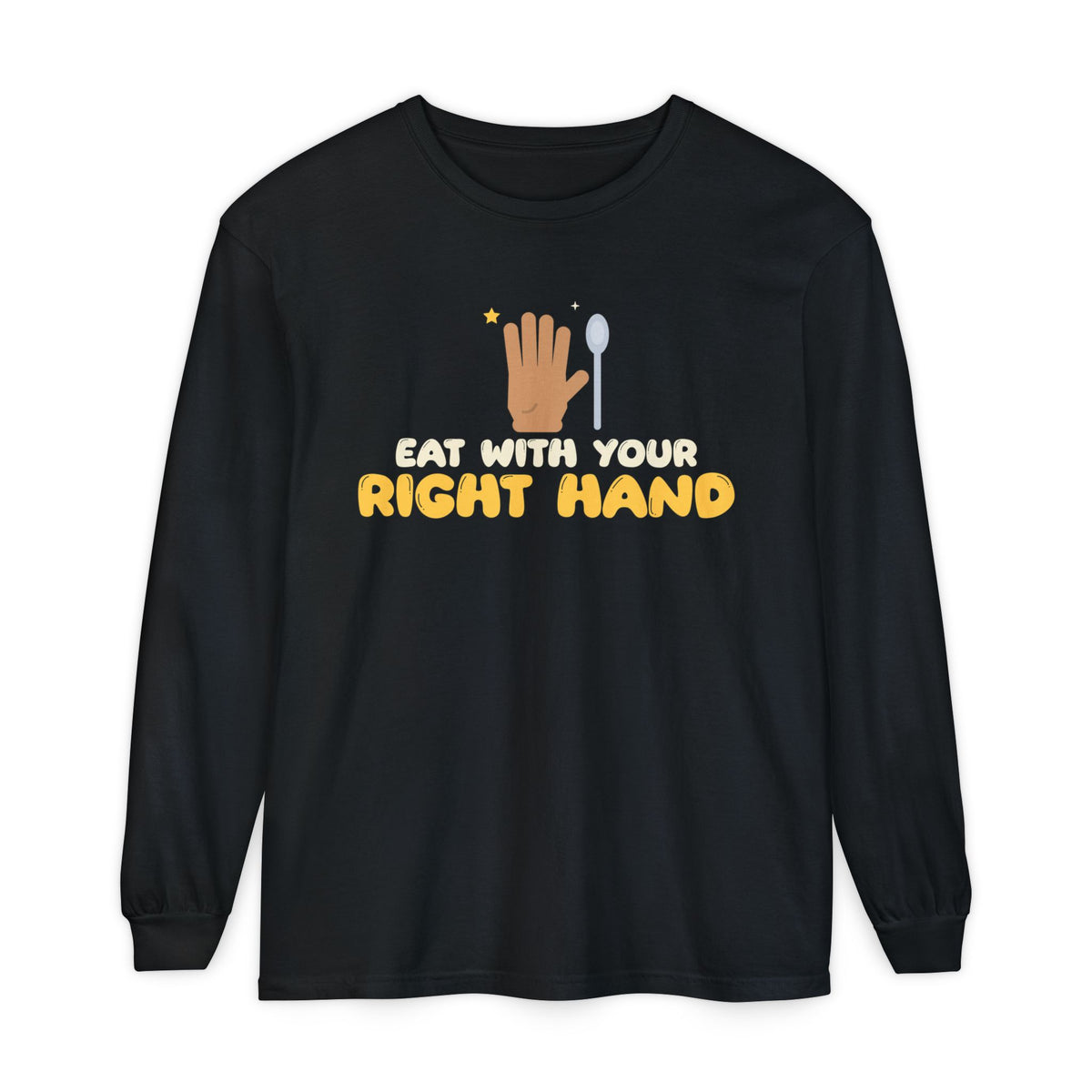 Eat With Your Right Hand Islamic Heavyweight Long Sleeve Shirt in Black – AdabStars
