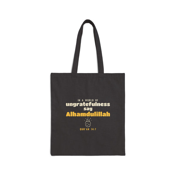 Say Alhamdulillah Canvas Tote Bag in Black, one-sided print – AdabStars