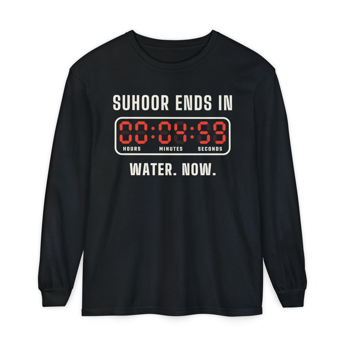 Suhoor Ends In 00:04:59 Heavyweight Long Sleeve Shirt in Black – AdabStars
