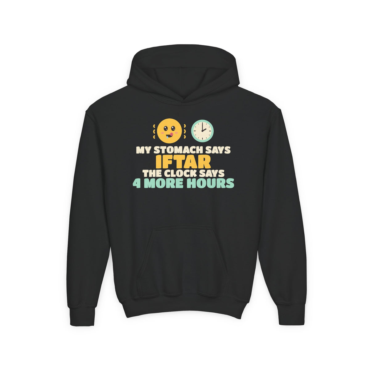My Stomach Says Iftar Kids Hoodie in Black – AdabStars